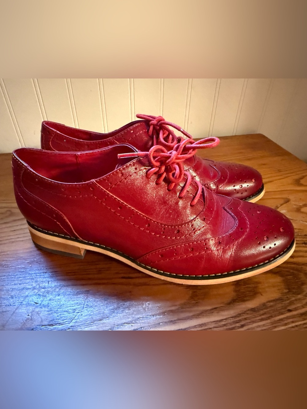 Mona flying Women's Leather Perforated Lace-up Oxfords Brogue Derby Shoes